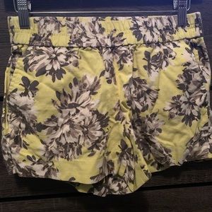 J Crew pale yellow and gray floral shorts